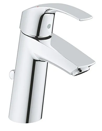 GROHE Eurosmart, Waschtischarmatur, wassersparend (Wasserhahn für das Bad, Badarmatur mit Zugstangen-Ablauf, 17cm hoch, einfache Installation am Waschbecken), chrom, 23322001
