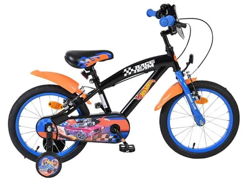 Hot Wheels Kinderfahrrad 16 Zoll - Schwarz Orange Blau mit Handbremsen - Das Hot Wheels 16-Zoll-Kinderfahrrad begeistert mit einem coolen Design und bietet Sicherheit durch zwei Handbremsen. Höhenverstellbare Komponenten und abnehmbare Stützräder machen es ideal für wachsende Kinder. Perfekt für kleine Abenteurer!