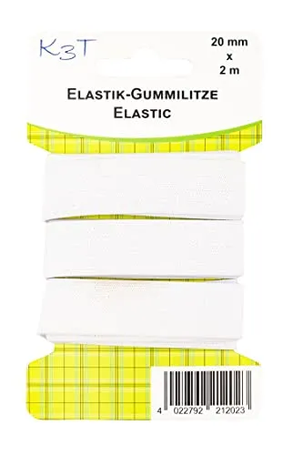 K3T Elastik Gummilitze/Gummiband, 20 mm x 2 m, Farbe weiß, Art.Nr. 81202-K3T