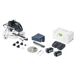 Festool KAPEX KSC 60 EB-Basic Kapp Zugsäge 36V mit 2 Akkus - Leistungsstarke Kappsäge für präzise Schnitte in Holz. Mit 2 leistungsstarken 5Ah Lithium-Ionen-Akkus und einem kompakten Doppellader ideal für den professionellen Einsatz.
