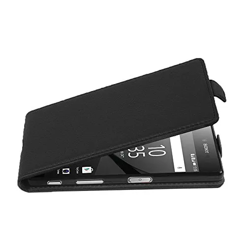 Cadorabo Hülle kompatibel mit Sony Xperia Z5 Flip Design aus Premium Kunst Leder Flip Klappbare Stoßfeste Magnetische Cover Hülle für Sony Xperia Z5 Tasche in Schwarz