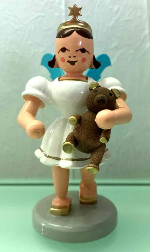 Blank Faltenrockengel Teddy EKF-MF 010 – Echt Erzgebirge - Charmanter Faltenrockengel aus Holz, ca. 6 cm hoch, handgefertigt in Deutschland. Perfekt als festliche Dekoration oder Sammlerstück für die Adventszeit.