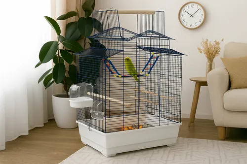 Großer XXL Vogelkäfig für Wellensittiche und Kanarien mit Freisitz - Vogelkäfige mit viel Zubehör, eleganter Optik und einfacher Reinigung durch ausziehbare Schublade – ideal für artgerechte Haltung.