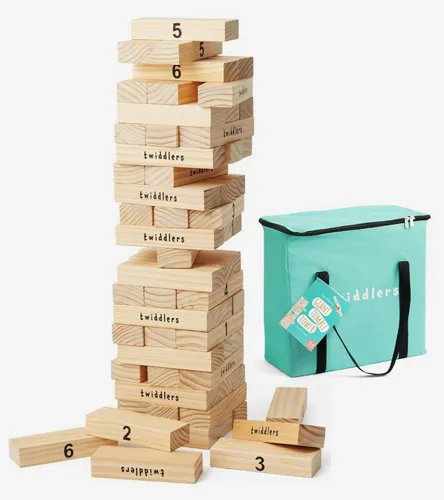 THE TWIDDLERS XXL Riesen Wackelturm Holzturm 64 Blöcken & Tragetasche bis 1,5m
