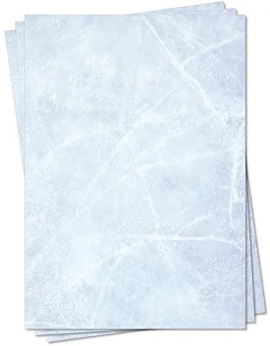 Gastronomie Papier (Blau-Eis-Marmor, DIN A4, 100 Blatt) für Speisekarten. Marmoriertes Papier, Marmorpapier zweiseitig bedruckt, für alle Drucker/Kopierer geeignet