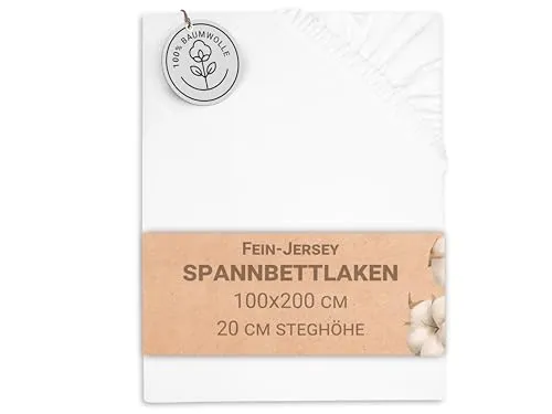 ZOLLNER Spannbettlaken 100 x 200 cm, Double-Jersey - Hochwertiges Spannbettlaken aus 100% Baumwolle, ideal für Schlafzimmer und Camping – bietet hervorragenden Schlafkomfort und ist pflegeleicht bis 95°C waschbar.