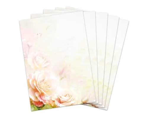 Briefbögen DIN A4, beidseitig per Hand beschriftbar und mit allen Druckern und Kopierern bedruckbar für Einladungen Briefpost Firmenpost Urkunden Zertifikate, zarte Rosen, pastellfarben, Aquarell 10