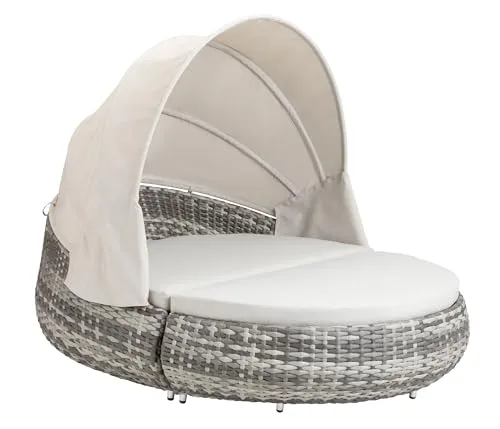 Dehner Gartenmöbel Daybed Tulum mit Faltdach und Polstern - Grau - Entspannen Sie stilvoll im eigenen Garten mit dem Dehner Daybed Tulum! Witterungsbeständiges Aluminium und strapazierfähiges Polyester bieten Komfort und Langlebigkeit. Platz für zwei, ideal für entspannte Sommertage!