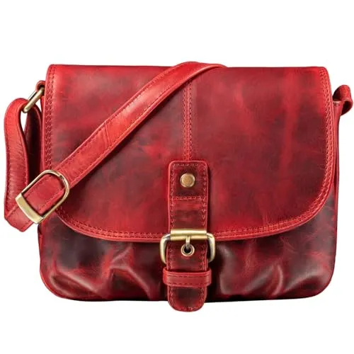 STILORD 'Iris' Leder Handtasche Damen klein Vintage - Umhängetasche für Freizeit, Ausgehen & Party - Echtleder Abendtasche mit Fächern, Farbe:kara - rot