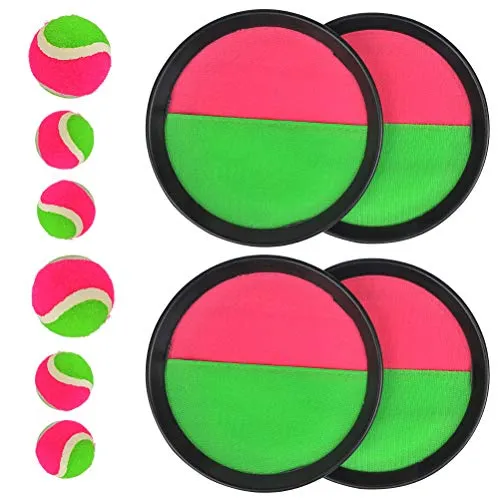 TIMESETL 10Stück Klettball Set, Neopren Klettball Set Neopren Klett Ball Catchball mit 4 Fangscheiben Ø 18,5cm, 2 Klettbällen Ø 6,5cm und 4 Klettbällen Ø 4,5cm