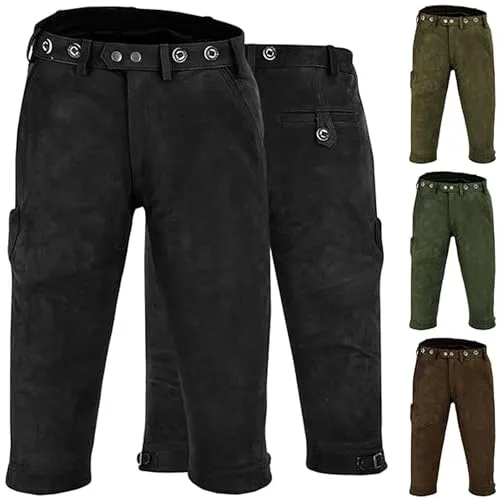 German Wear Jagd Lederhose Kniebundhose 60/4XL - Trachten & Wanderhose aus hochwertigem Nubuckleder, ideal für Jäger und Outdoor-Enthusiasten mit bequemer Passform in Schwarz.