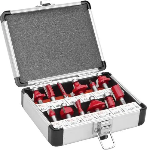 Holzmann 12 tlg. Oberfräser Satz im Aluminiumkoffer OFS12 - Hochwertiger Maschinenstahl, präzise Klingen für optimale Ergebnisse beim Entgraten