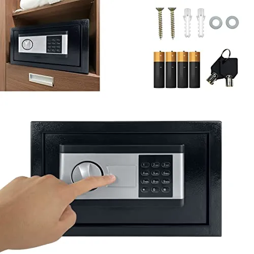 HENGMEI Safe Tresor, 12L Elektronischer Wandtresor, Möbeltresor Geldkassette Tresor Feuerfest Wasserdicht, mit zahlenschloss und Schlüssel, 31x20x20cm
