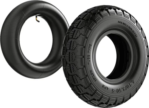 Wiltec Reifen für Aufsitzmäher 11x4.10/3.50-5 4pr mit Schlauch und Winkelventil Komplettrad Rasentraktor