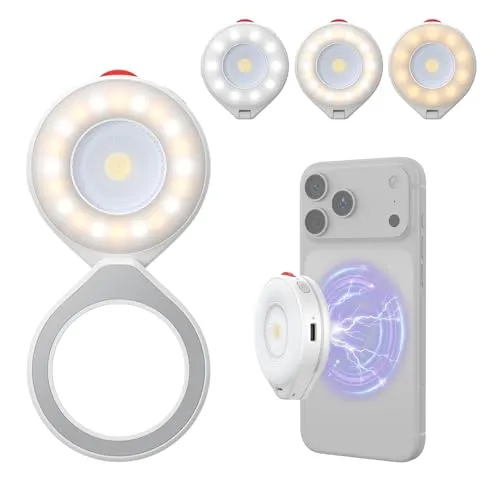 TELESIN 2-in-1 Magnetische Selfie-Leuchte mit Blitzlicht, MagSafe-kompatibel, CRI 85+, 5000 Lux Ringlicht für iPhone/Android, LED-Selfie-Leuchte mit Blitzmodus für Vlogging/Selfies/TikTok/Videos