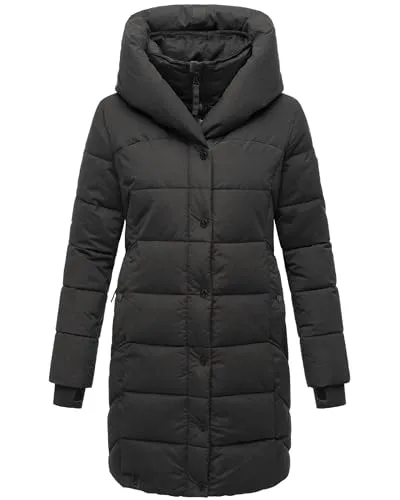 Navahoo Damen Wintermantel Knutschilein Black Gr. S - Funktionsjacken: Warmer Steppmantel mit abnehmbarem Fleece-Kragen, ideal für kalte Tage und modisch zugleich.