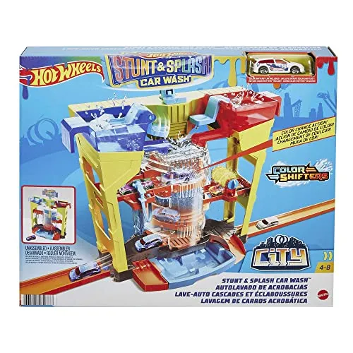 HOT WHEELS CITY STUNT CAR WASH SET Color Shifters + car GRW37