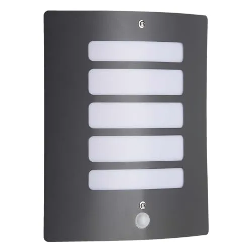 Lightbox Basic Außen Wandlampe mit Bewegungsmelder | IP44 | 29 x 23 cm - Diese anthrazitfarbene Wandleuchte ist ideal für den Außenbereich und bietet mit IP44 Spritzwasserschutz und einem einstellbaren Bewegungsmelder maximale Sicherheit und Komfort. Perfekt für energiesparende LED-Leuchtmittel.