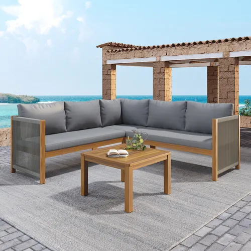 Merax Gartenlounge-Set aus Akazienholz - Garten-Lounge-Sets, modernes 4-teiliges Set mit 5 Sitzplätzen, pflegeleicht, wetterfest und UV-beständig für entspannte Stunden im Freien.