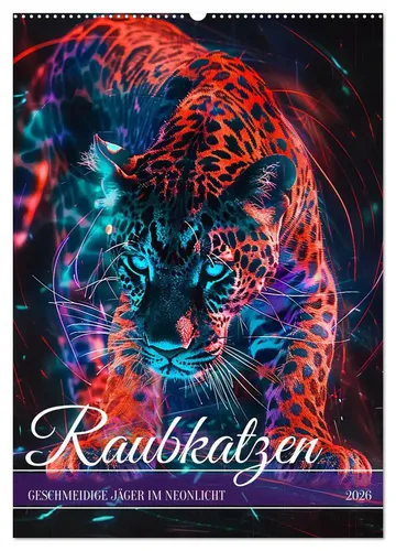 Anja Frost | Raubkatzen - Geschmeidige Jäger im Neonlicht (Wandkalender 2026) - Erleben Sie die Magie der nächtlichen Raubkatzen in strahlendem Neonlicht. Dieser Kalender bringt faszinierende Motive zu Ihnen nach Hause und sorgt für ein besonderes Ambiente.