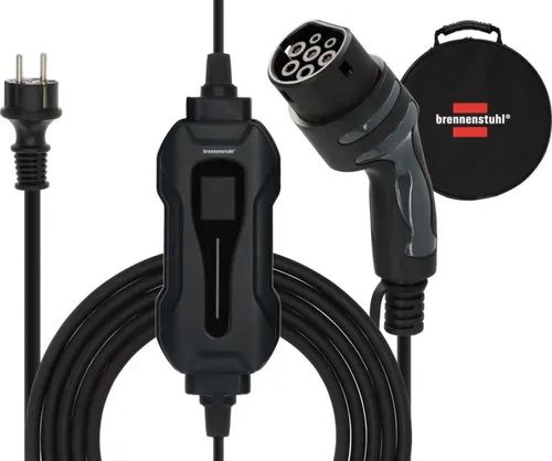 Brennenstuhl tragbares EV Ladegerät Typ 2 - Mobile Ladestation 10A - Fahrzeugbatterie-Ladegeräte mit 8m Reichweite und IP44 Schutz, ideal für Elektro- und Hybridfahrzeuge. Plug & Play Design für unkompliziertes Laden ohne Installation.