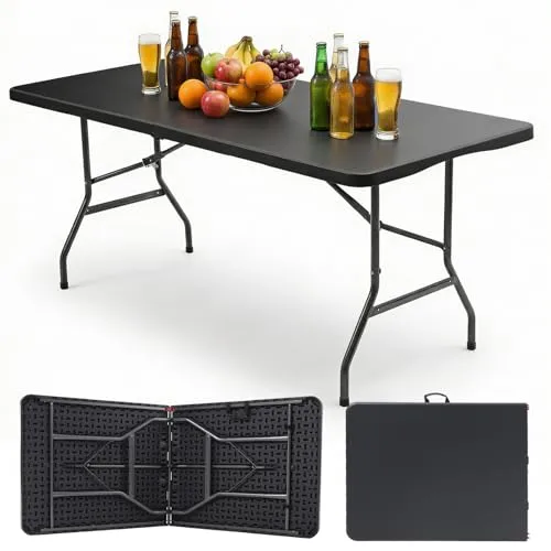 Sekey Gartentisch Tisch Klappbar 180x74 cm | Klapptisch Buffettisch Campingtisch 8 Personen | Wetterfest Camping Tisch Klappbar Partytisch mit Tragegriff, Schwarz