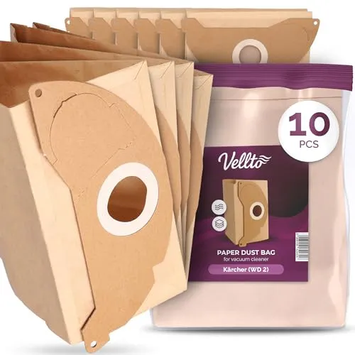 10x Vellto Staubsaugerbeutel Ersatz Filtertüten Beutel Kompatibel mit Kärcher WD2 WD 2200 MV2 A2054 A2004 A2003 SE2001 SE3001 A2000 A2099 Alternative für 6.904-322.0 und 6.414-552.0 Ersatzprodukt