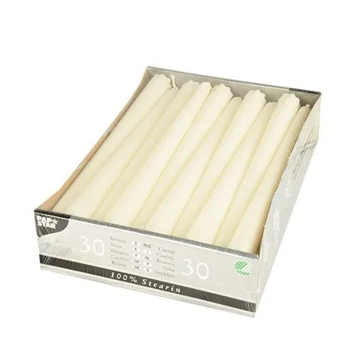 Leuchterkerzen Ø 2,2 cm - 24 cm Weiss aus 100 % Stearin, 30 Stück - Spitzkerzen, umweltfreundlich und lange Brenndauer für stimmungsvolle Beleuchtung bei besonderen Anlässen.