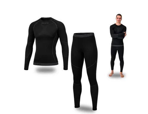 Otaro Thermounterwäsche Herren - Größe L - Schwarz - Hochwertige Skiunterwäsche für Herren, die dich bei Kälte warm hält und atmungsaktiv bleibt. Ideal für Sport und Freizeit, mit perfektem Tragekomfort und langlebiger Qualität. Kein Ausleiern, kein Schwitzen!
