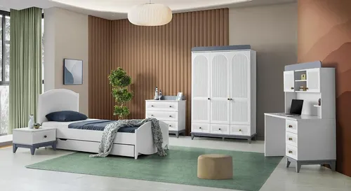 Komplett Jugendzimmer Set 5tlg. mit Kleiderschrank, Kommode & Schreibtisch - Hochwertiges 5-teiliges Jugendzimmer Set in Weiß, ideal für Jungen und Mädchen. Inkl. Bett, Schreibtisch, Kommode und Kleiderschrank für optimalen Stauraum und ein modernes Ambiente.