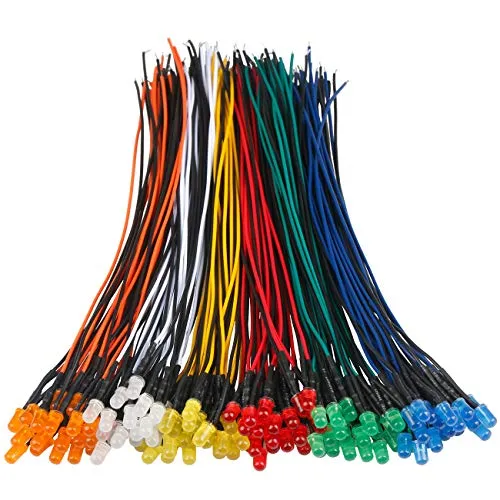 EDGELEC LED-Leuchten, 12 V, vorverdrahtet, 12 V, 5 mm, LED-Leuchten, Weiß, Rot, Gelb, Grün, Blau, Orange, 120 Stück