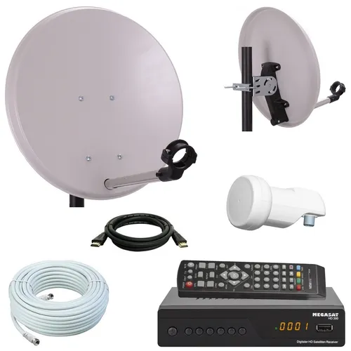 Camping SAT Anlage mit HD digital Receiver single LNB 10m Kabel 40cm Schüssel