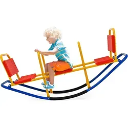 COSTWAY Gartenwippe 3-Sitzer rot - Robuste Gartenwippe für bis zu 100 kg, ideal für den Außenbereich. Fördert den Spielspaß und die Interaktion von Kindern ab 3 Jahren.