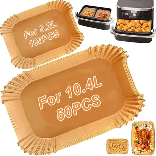 Stück Backpapier für Heißluftfritteuse Ninja AF500EU AF500EUCP, Cecotec 9000, Rechteckig Airfryer Backpapier für Flex Drawer Dual Zone 5.2L, 10L&10.4L verschiedene Zwei Größen Luftfritteusen 150