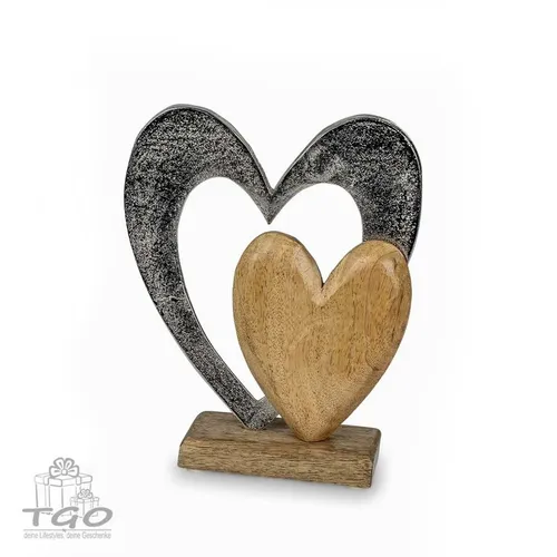 formano Deko Herz aus Alu und Mangoholz - 26 cm Tischdeko - Tischdekoration aus Aluminium und Mangoholz, 26 cm hoch. Ein einzigartiges Dekoobjekt, das Ihr Zuhause stilvoll verschönert.