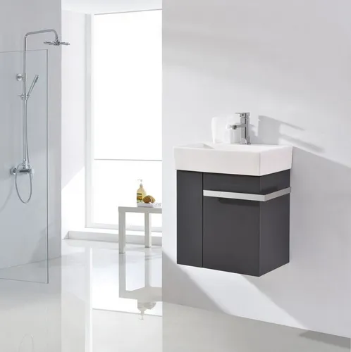 Bernstein Badmöbel-Set Compact 500 Anthrazit matt, Gäste-WC Möbelset 50cm Handwaschbecken Unterschrank Handtuchhalter
