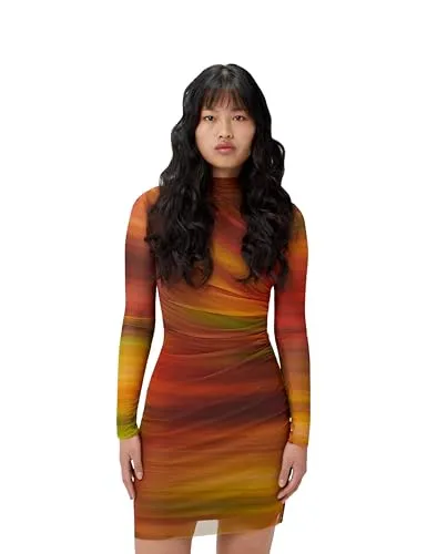 DESIGUAL ABITO CORTO DONNA ARANCIO - Freizeitkleider für Damen mit einzigartigem Arty-Print, lässiger Rollkragen und bequemer Regular Fit für einen stylischen Look.