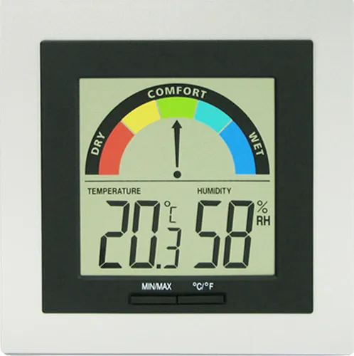 Technoline WS9430 Bürothermometer mit Temperaturanzeige, Luftfeuchteanzeige, Luftqualitätsanzeige, Raumkomfortanzeige, Temperaturstation silber-schwarz