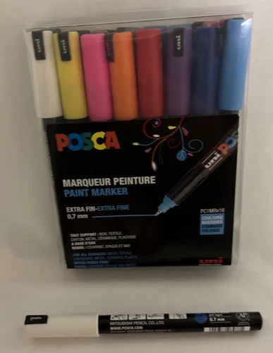Uni-ball POSCA PC-1MR Marker Set 16er - Acryl-Farbmarker für kreative Projekte; Ideal für vielfältige Oberflächen und abwischbar von glatten Flächen; 16 Farben in einem stylischen Metallic-Etui.