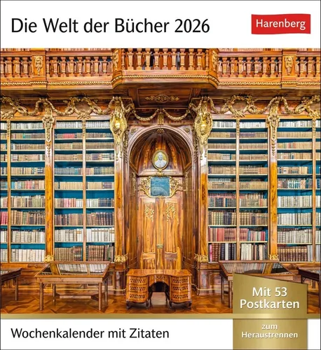 Die Welt der Bücher Postkartenkalender 2026 von Harenberg