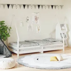 vidaXL Kinderbett Weiß 90x190 cm aus massivem Kiefernholz - Robustes Kinderbett in Hausform aus massivem Kiefernholz, ideal für eine gemütliche Schlafumgebung. Perfekt für Kinder ab 4 Jahren und mit praktischen Latten für Stabilität.