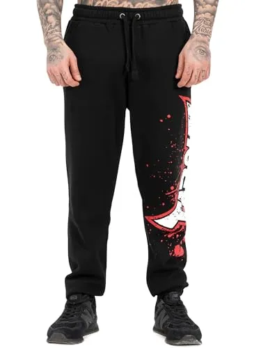 Tapout Herren Jogginghose Normale Passform Splashing Jogger Black/Red/Ecru L - Sportliche Jogginghose für Herren, aus hochwertiger Baumwolle und Polyester, mit kuscheliger Innenseite und auffälligem Logo-Druck für einen stylischen Look.