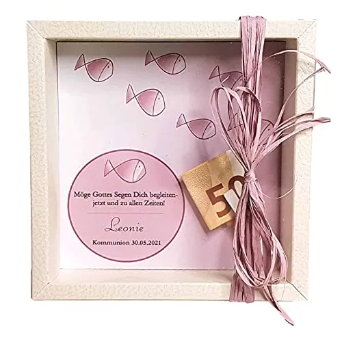Geldgeschenk Verpackung Kommunion Konfirmation Mädchen rosa pink Fisch Kartonage