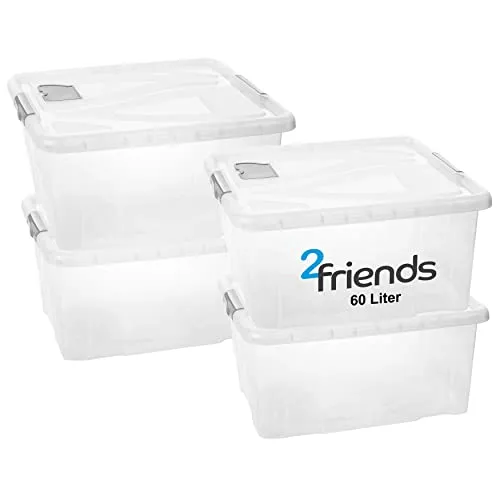 Aufbewahrungsbox mit Deckel Groß, 4 Stück Aufbewahrungsboxen, 60 L Boxen Aufbewahrung, Kisten Aufbewahrung mit Deckel, Griffen und Lüftungsklappe, Plastikbox mit Deckel, Made in EU, Model: Milan