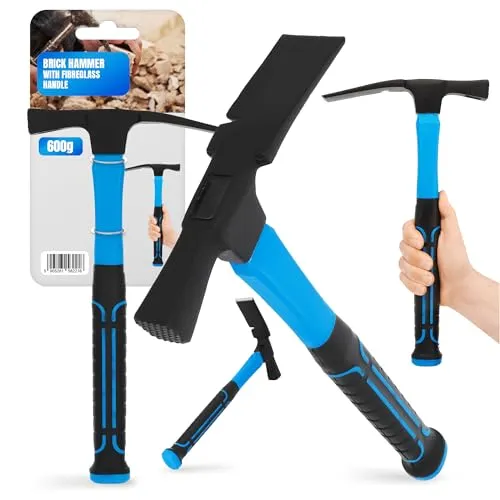 Maurerhammer Fiberglasstiel 600g Ziegelhammer Baumhammer Steinhammer Vibrationsdämpfung Antirutsch Griff Stahlhammer Beton Ziegel Kopfgewicht Stahl Hammerkopf