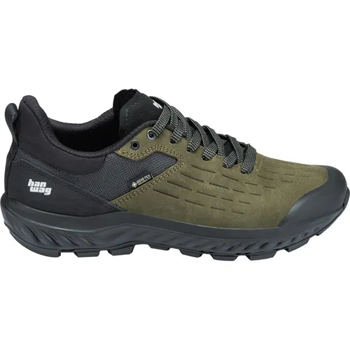 Hanwag Kaduro Low Wanderschuh Grün 42 EU - Robuster Wanderschuh aus Echtleder in grün, ideal für Outdoor-Aktivitäten. Bietet hohen Tragekomfort und eine zuverlässige Schnürung für perfekten Halt.