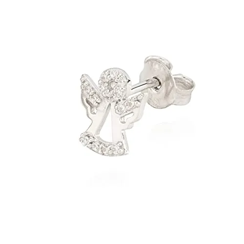 NKlaus Einzelohrstecker Engel aus 925 Silber - Ohrringe für Damen, anlaufgeschützt mit funkelndem Zirkonia in Weiß, ideal für einen eleganten Look.