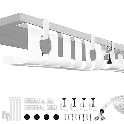 Lannvan Kabelkanal Schreibtisch ohne Bohren - 2er Set Kabelmanagement Schreibtisch Klemmbar Untertisch - Inkl. Zubehör - 43 x 13 x 12 cm Kabelhalter Kabelwanne Tisch - Kabelkorb Weiß