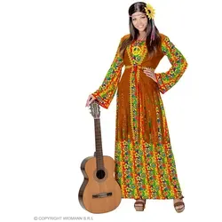 Widmann 06844 Costume DONNA HIPPIE XL - Kostüm-Outfits für Erwachsene, komplettes Hippie-Set mit farbenfrohem Kleid und Weste für den perfekten 70er-Jahre-Look, hoher Tragekomfort und individuell erweiterbar.