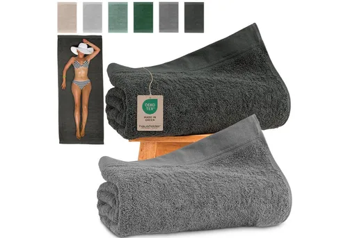 Hausfelder Handtücher Premium Saunatücher Farbmix 2er Set (Anthrazit/Grau, 2x 80x200 cm), Frottier (2-St), Mit Aufhängeschlaufen, 100% Baumwolle, weich, saugfähig, Uni-Farben